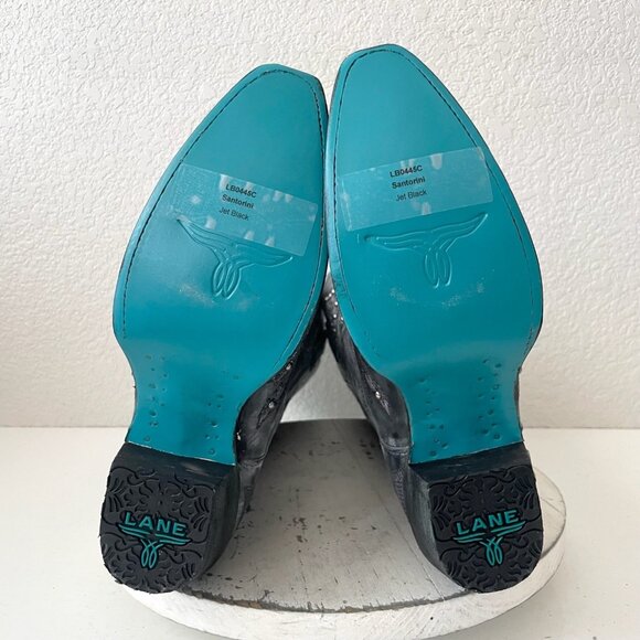 Lane Santorini Womens Cowboy Boots 7.5 Black Gray Western Cowgirl Mid Calf Tall - Picture 8 of 11